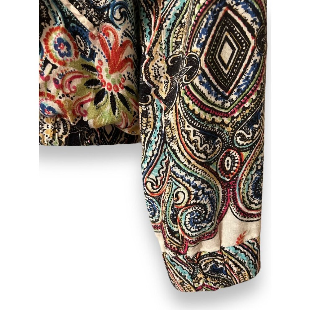 Angie Colorful Bohemian Paisly Print Bomber Jacket floral bright cream pink blue - Picture 5 of 9